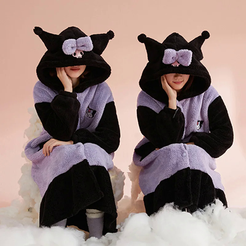 Sanrio leuke Pompom Purin zachte pluche Pyjama kuromi cosplay cinnamoroll Thêm dikke san hô lông cừu gevulde thuis nachthemd Pak
