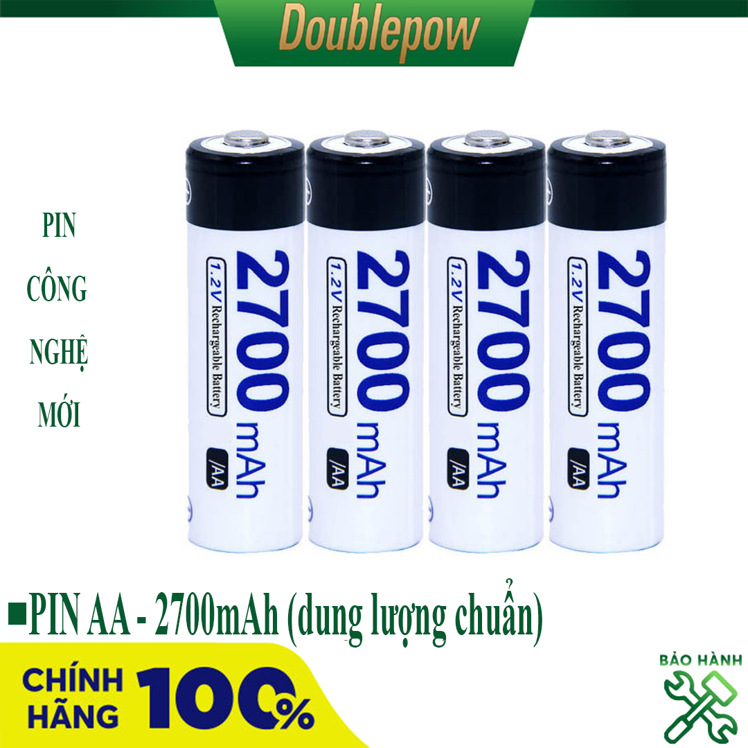 [Combo 4 viên] Pin sạc AA 2700mAh Doublepow - chuyên dùng Micro, KTV - dung lượng thực (màu đen) - Có hộp đựng pin kèm theo