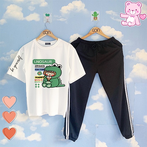 Set áo thun tay lửng quần kẻ 3 sọc, quần unisex 2 sọc