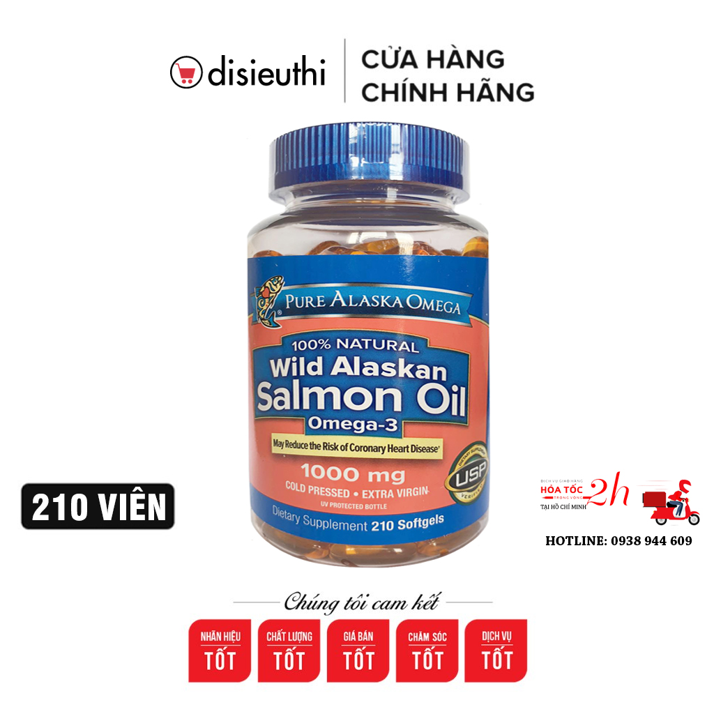 Viên dầu cá hồi Pure Alaska Omega 3 Wild Salmon Oil 1,000MG 210 viên của Mỹ  chứa hàm lượng omega-3 rất lớn và đặc biệt rất tinh khiết,tăng hệ miễn dịch Pure Alaska Omega Wild Salmon Oil 1000 mg., 210 Softgels