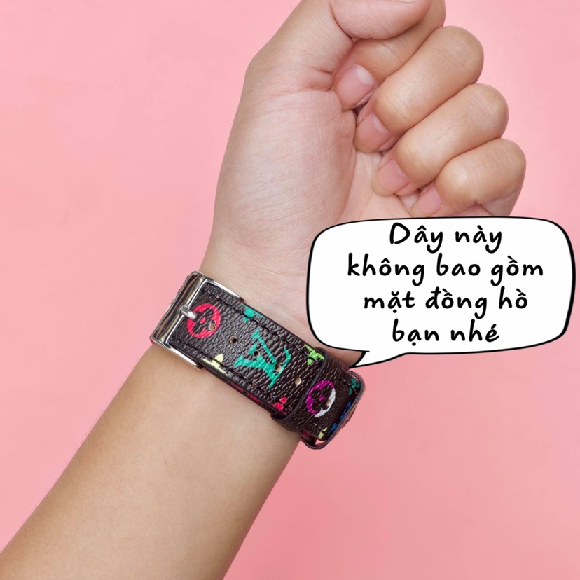 Dây Da LV Chỉ Nổi Đen Cho Đồng Hồ Apple Watch (không kèm mặt đồng hồ)