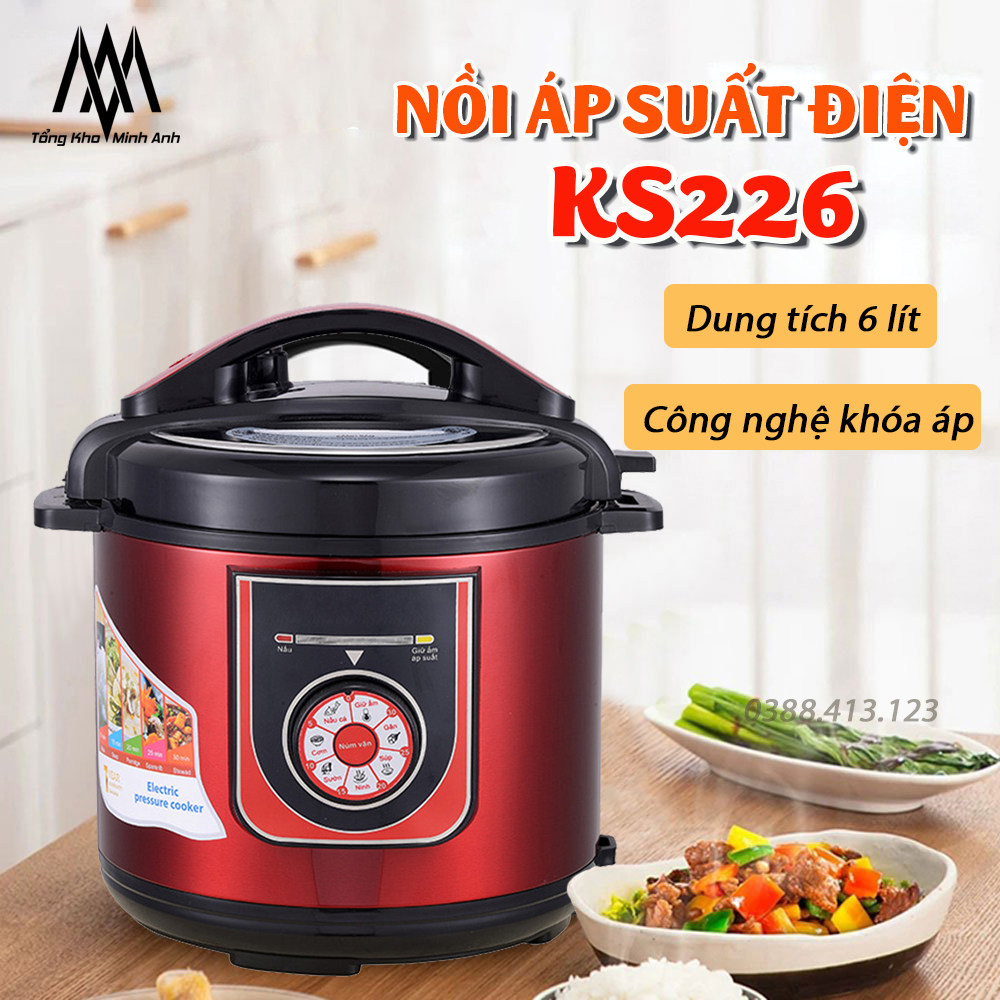 Nồi áp suất điện ks226 - dung tích 6 lít - nồi áp suất đa năng - nồi ninh, hầm - nồi nấu chậm