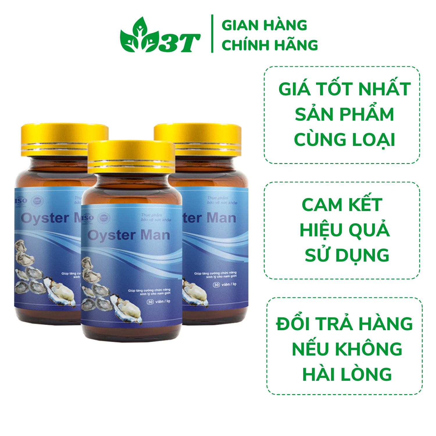 Combo 3 Tinh Chất Hàu Oyster Man Tăng Cường Sinh Lý Nam, Cải Thiện Xuất Tinh Sớm, Tinh Trùng Yếu, Loãng (3 Hộp x 30 Viên)
