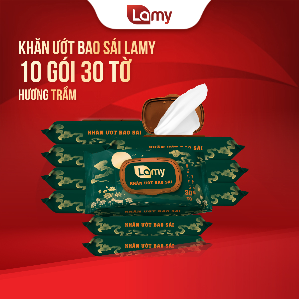 [Lamy Official]_Box of 10 Packs of Lamy Wet Wipes, Pack of 30 Convenient Altar Cleaning Wipes with Agarwood Scent