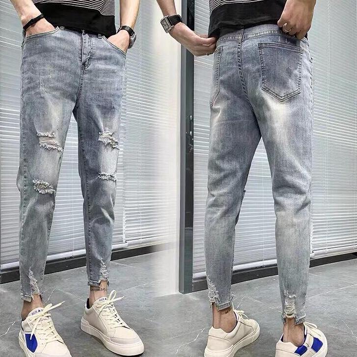 [HCM]Quần jean Nam xanh trắng rách xước cá tính 117 MK fashion