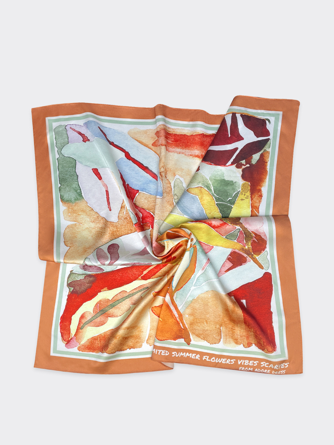 Khăn scarf resort style lụa satin hoạ tiết tropical orange 311SC1001