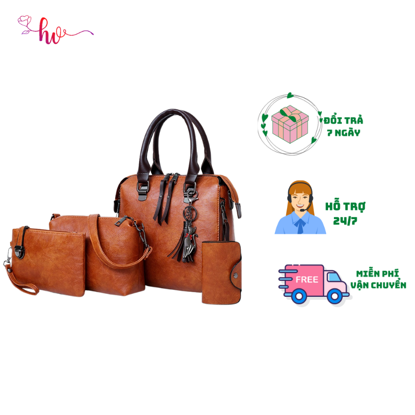 Combo bộ 4 túi da- túi xách nữ- túi đeo chéo nữ- ví cầm tay nữ- túi xách tay nữ