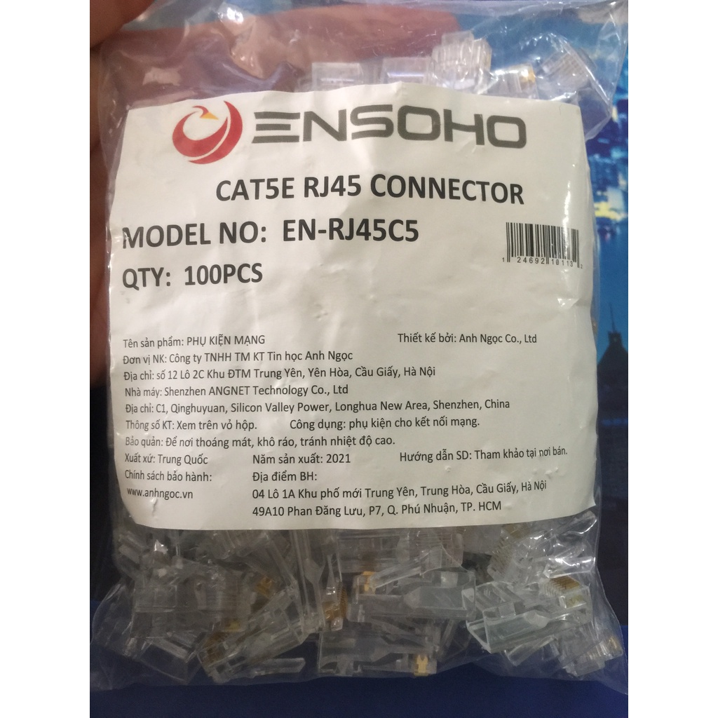 Hạt mạng RJ45 Cat5E ENSOHO chấu đồng (Túi 100 hạt)