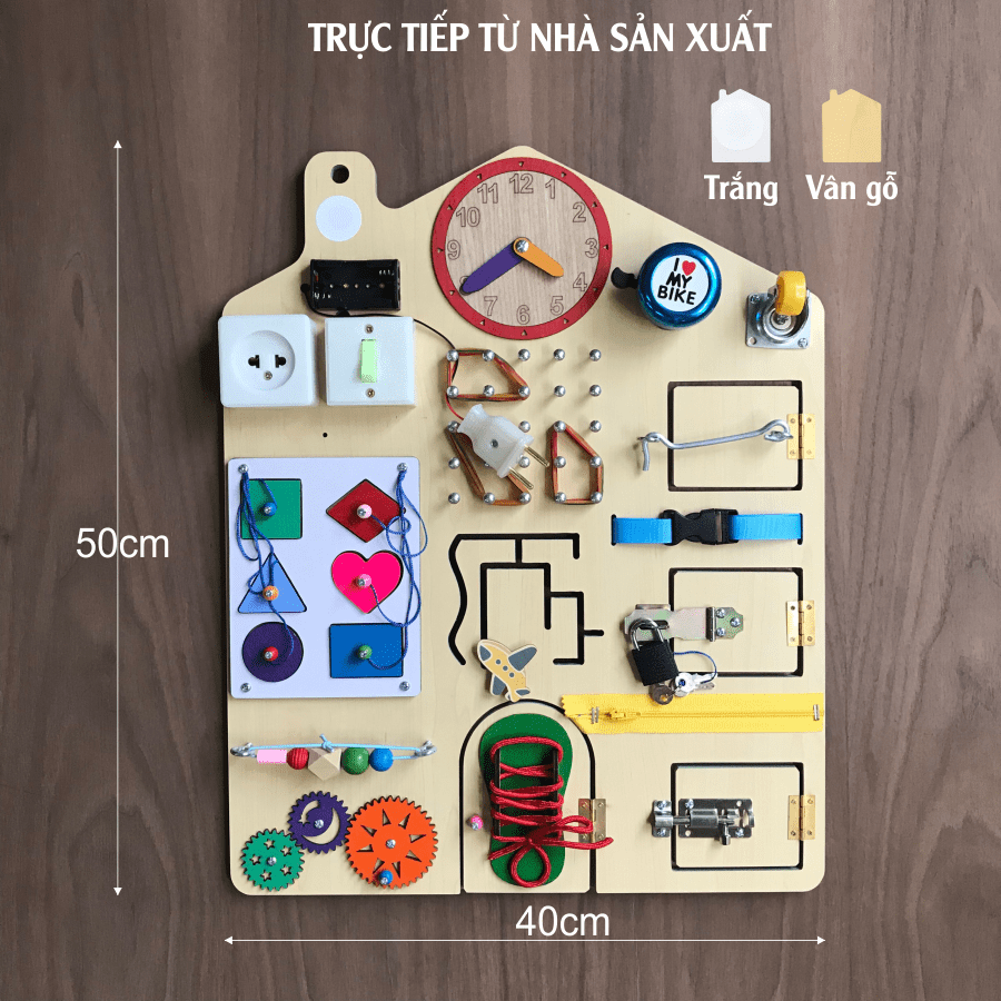 Bảng đồ chơi busy board-bảng xếp hình khối núm gỗ