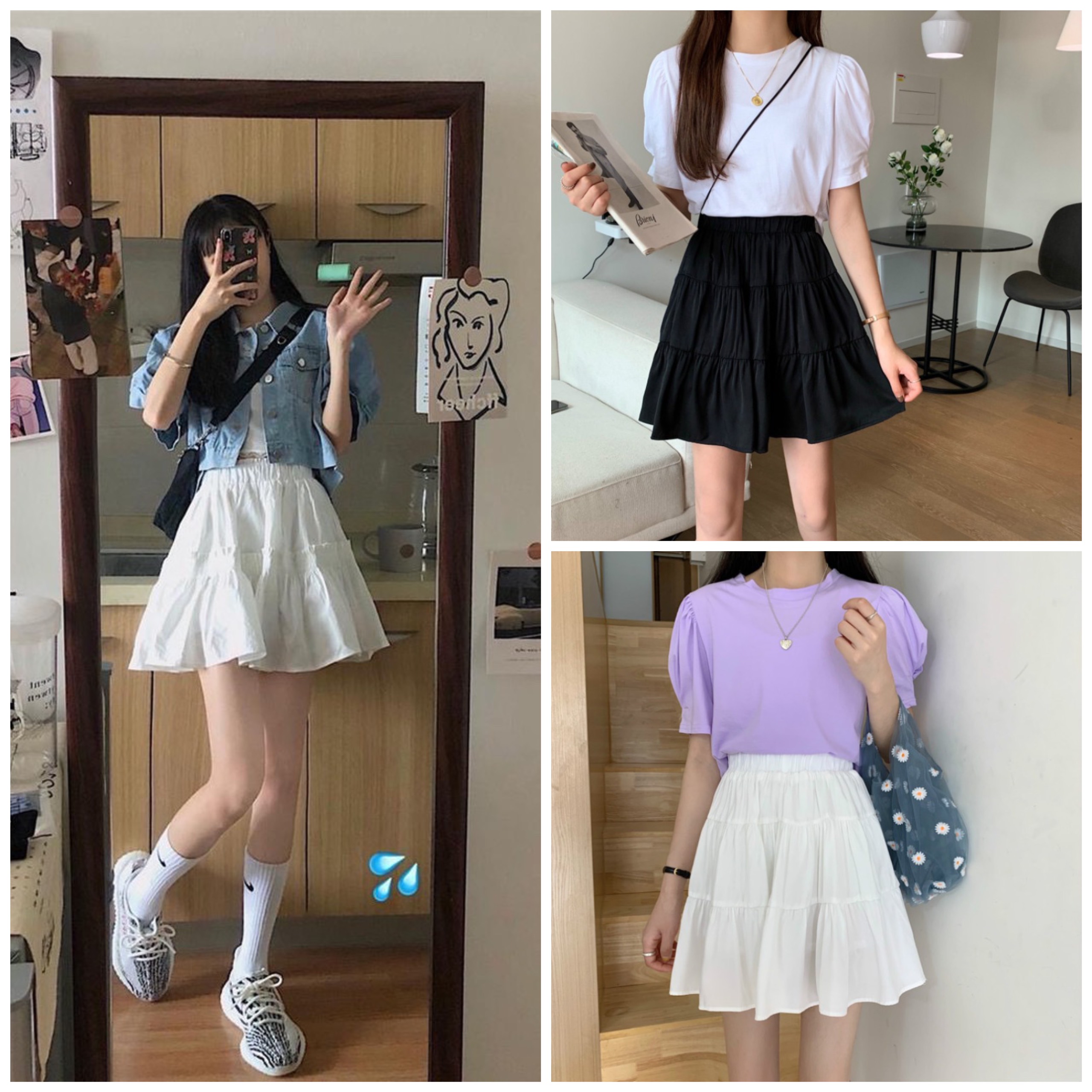 Chân váy chữ a ulzzang 2 mầu, chân váy nữ tầng chất liệu voan