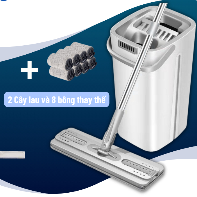 Bộ thùng chổi lau nhà tự vắt cây lau tự vắt thông minh tặng kèm thêm 1 chổi lau và 7 bông lau