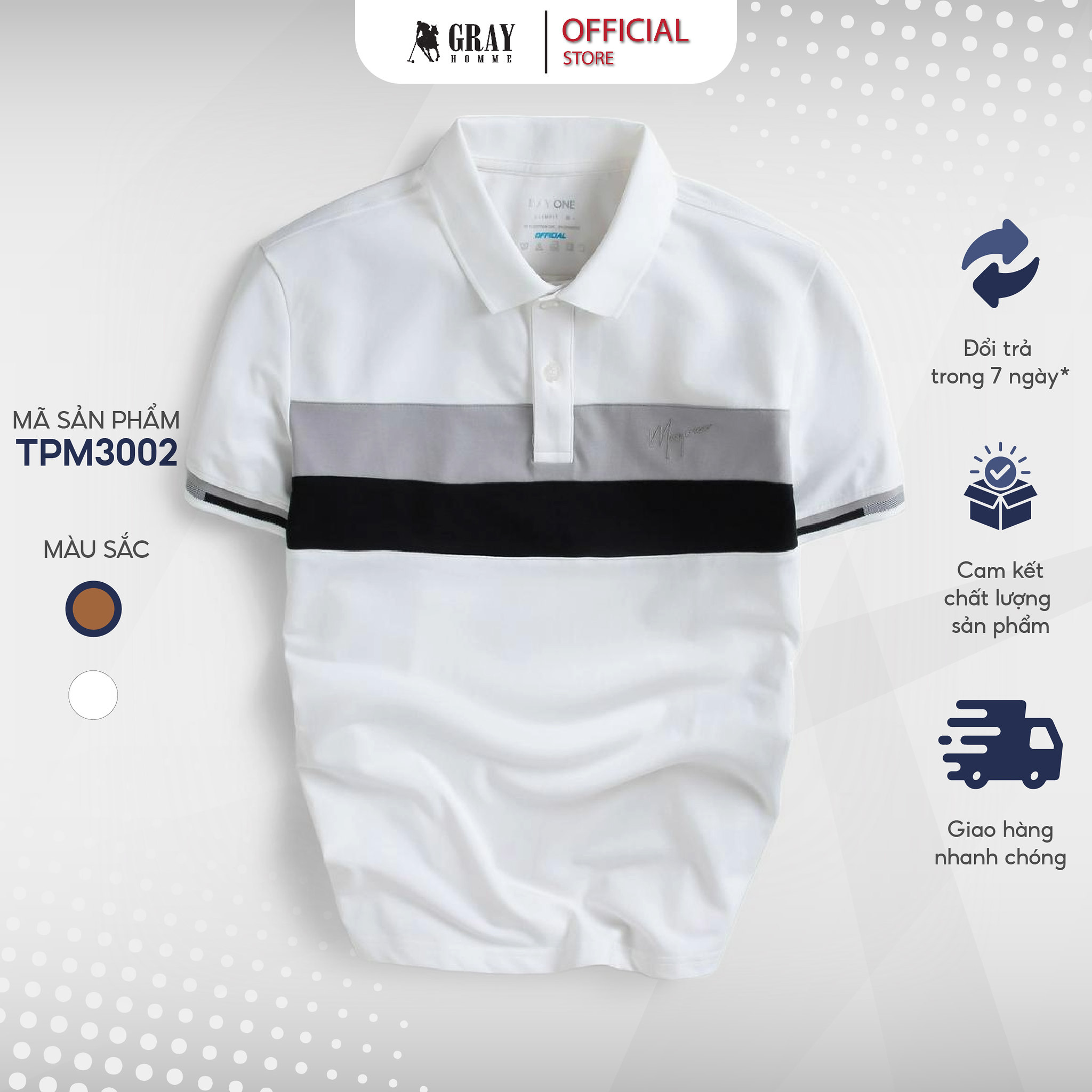 Áo Polo Nam Phối Kẻ Ngang Có Cổ GrayHomme Áo Thun nam Kẻ Ngang Thân Trẻ Trung, Năng Động - TPM3002