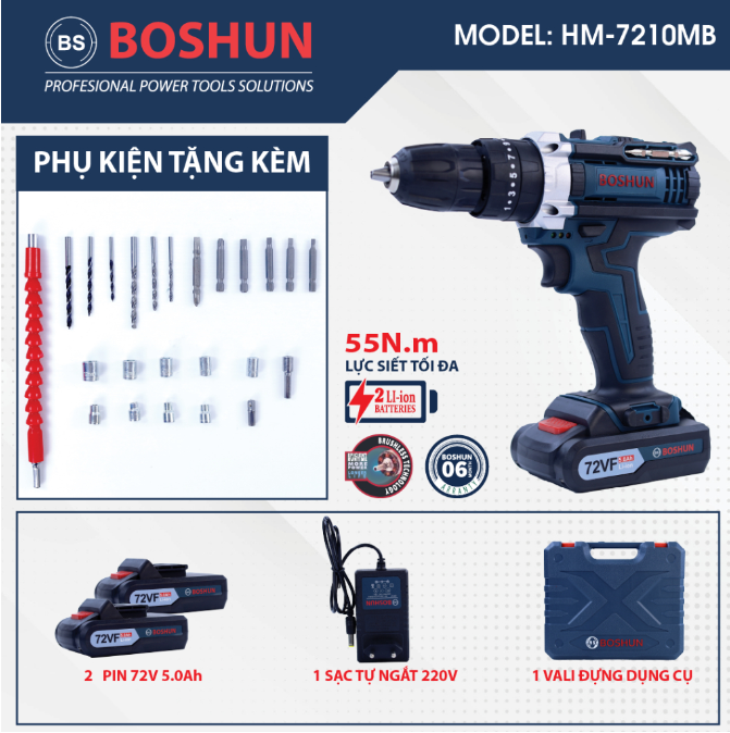 Máy khoan pin có BÚA 72v. (kèm 2pin và nhiều phụ kiện)