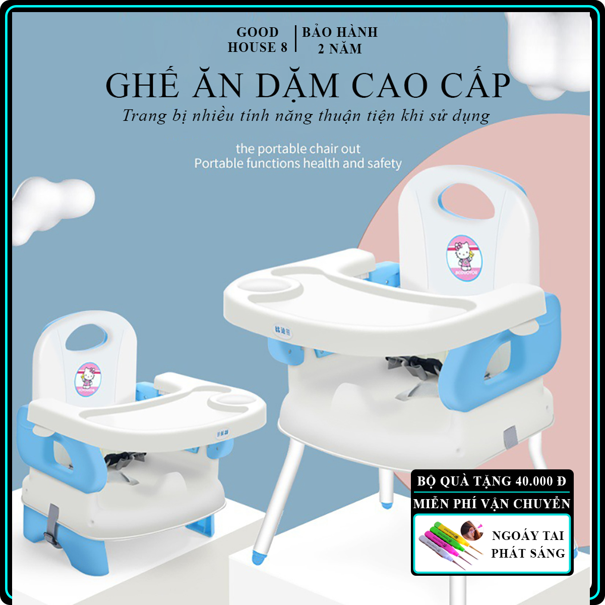 Ghế ăn dặm có chân sắt cho bé thiết kế nhỏ gọn, hiện đại, mặt bàn có các hốc riêng biệt, chắc chắn an toàn cho trẻ