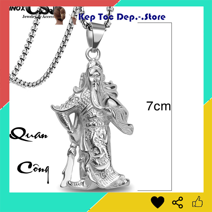 MẶT DÂY CHUYỀN INOX QUAN CÔNG MÀU TRẮNG  - đẹp, không đen, không gỉ - tình huynh đệ trung can nghĩa đảm