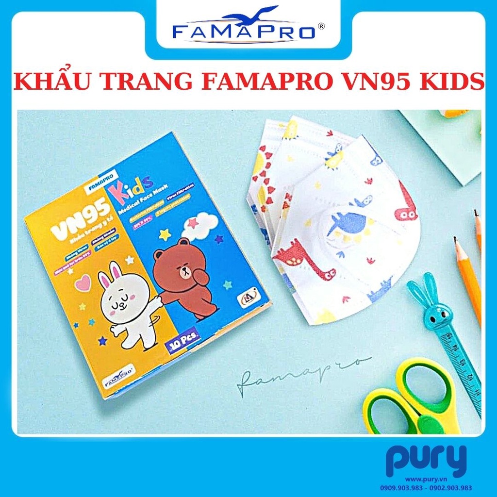 [HỘP 10 CÁI - FAMAPRO VN95 KIDS] Khẩu trang y tế trẻ em Famapro VN95 Kids
