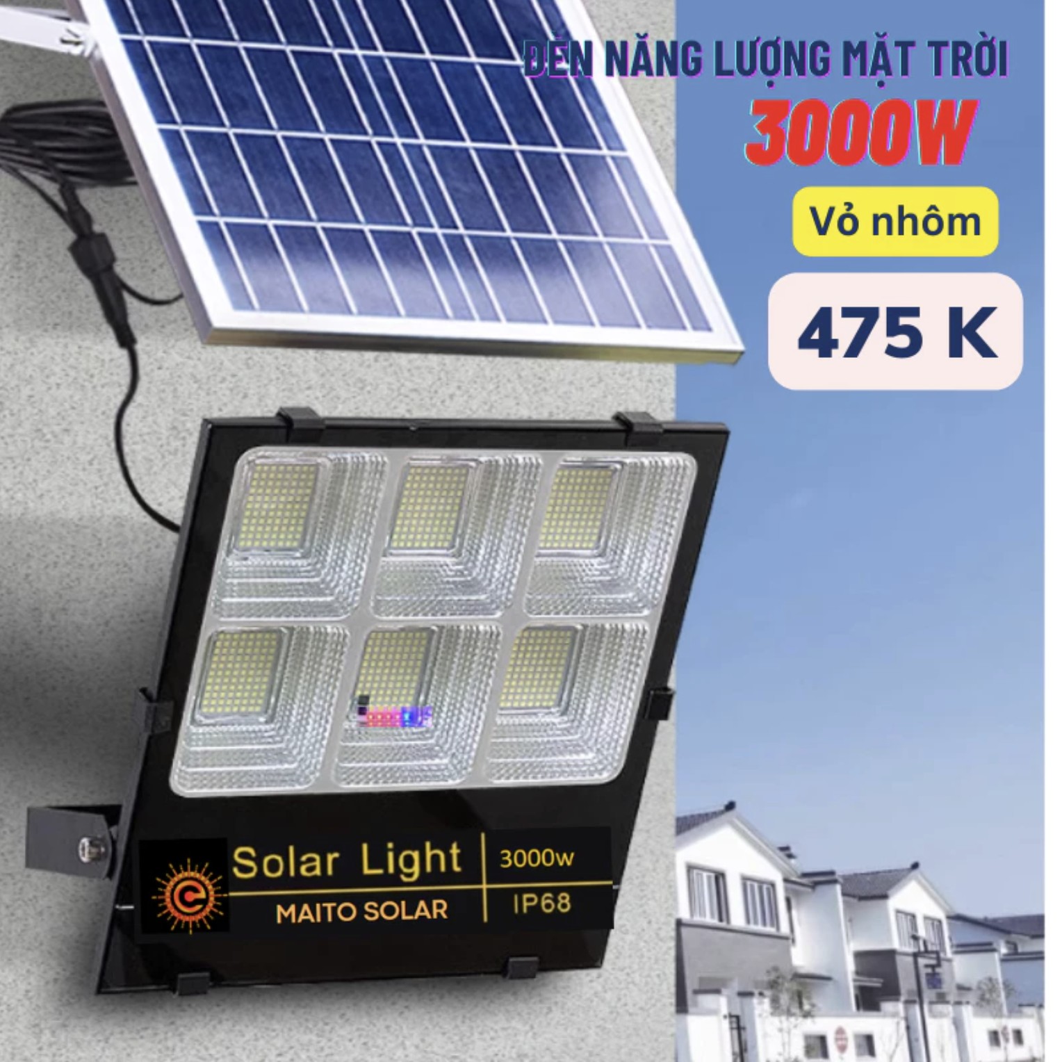  Đèn Năng Lượng Mặt Trời 3000w  Tiết Kiệm Điện Năng Chống Nước Ngoài Trời 