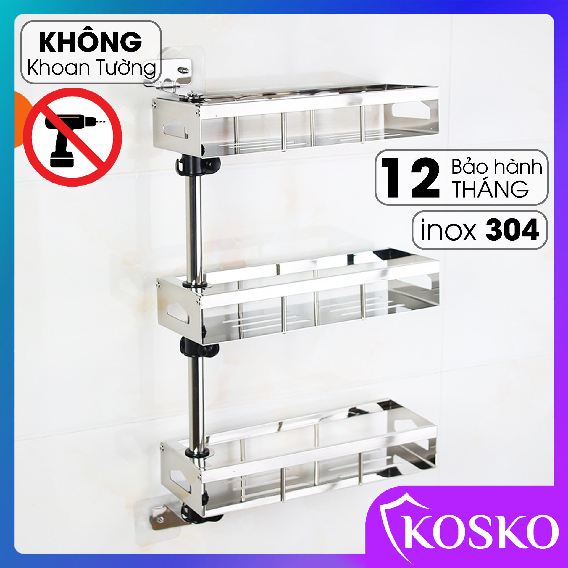 Kệ gia vị xoay 180 độ 3 tầng  inox 304 KOSKO dễ dàng lắp đặt – không cần gọi thợ Kệ gia vị Kệ nhà bếp đa năng