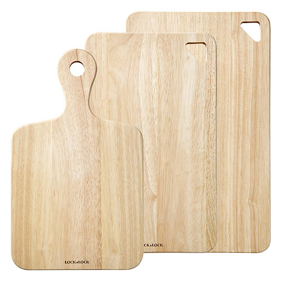 Bộ 3 thớt gỗ cây cao su dày dặn Lock&lock (2 thớt hình chữ nhật + 1 thớt ping pong) LWC001S3