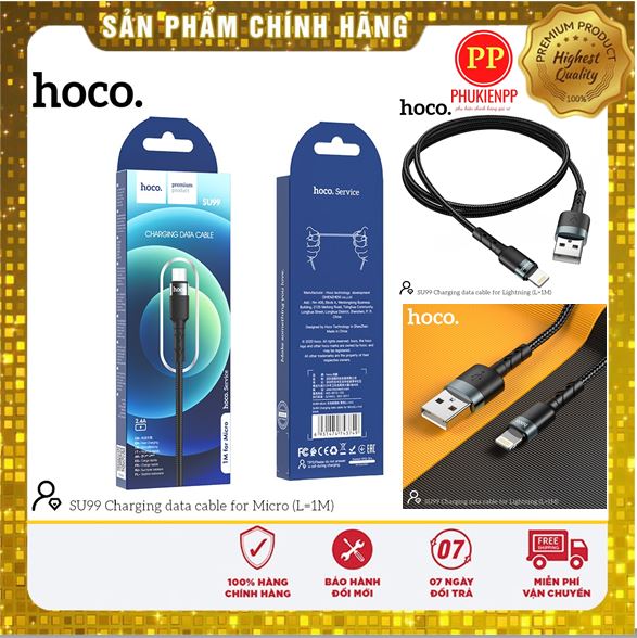 Dây cáp sạc hoco su99 micro usb, typec, lightning loại sạc nhanh lên đến 60w - dài 1m có bọc dù chống đứt