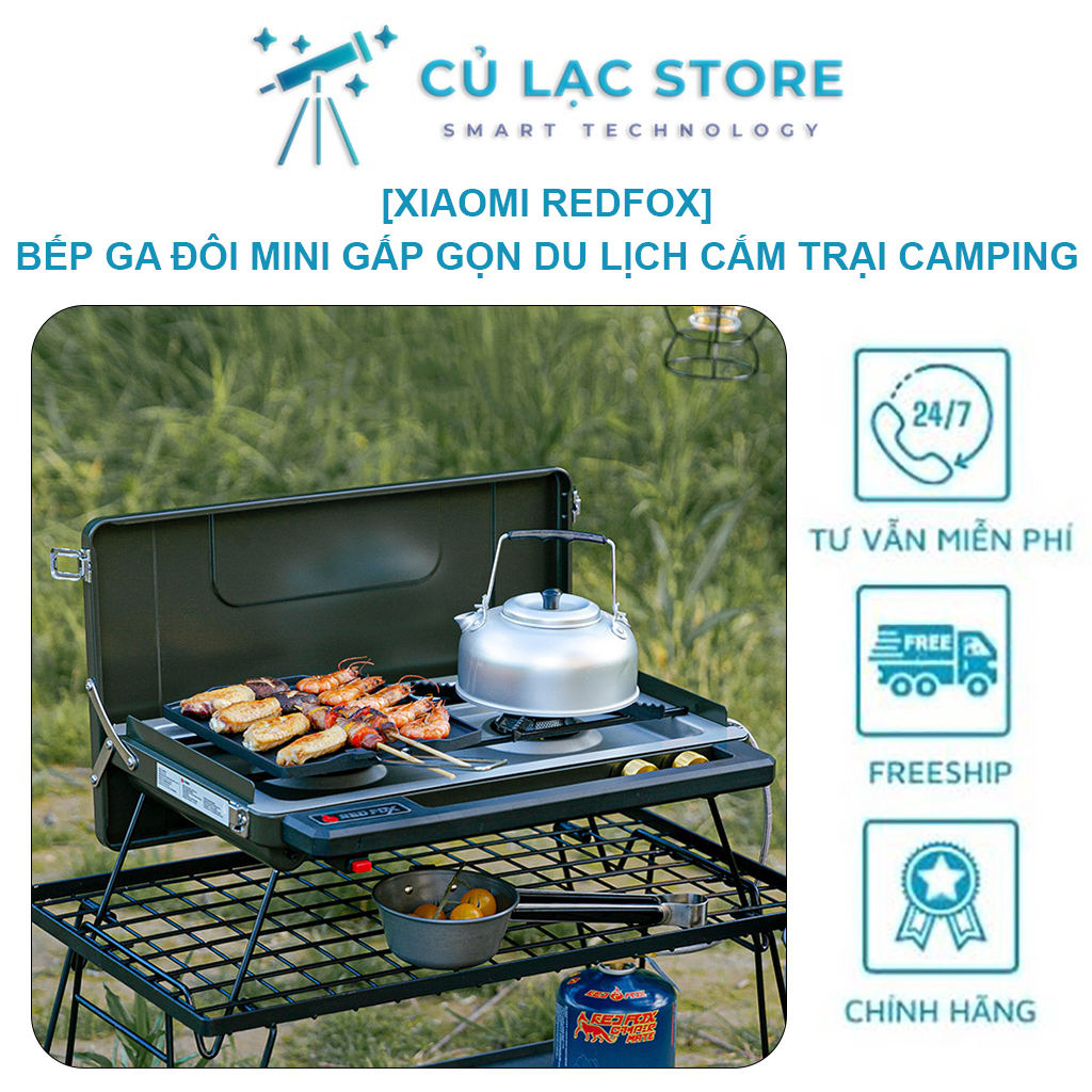 Bếp ga đôi mini gấp gọn du lịch cắm trại camping