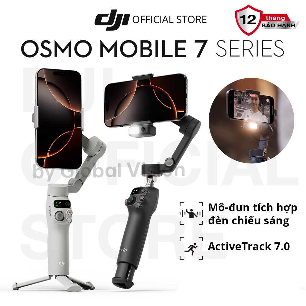 Gimbal chống rung điện thoại DJI Osmo Mobile 7 7P tích hợp đèn chiếu sáng, theo dõi chủ thể dễ dàng (DJI OM 7 Series)