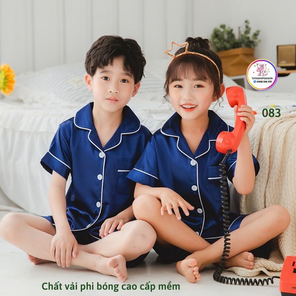 Bộ pijama cộc tay quần đùi bé trai bé gái chất phi lụa 11 đến 45kg 083