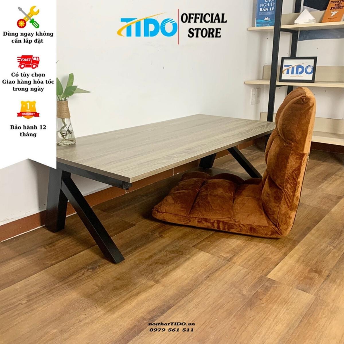 Bộ bàn làm việc ngồi bệt chữ k & ghế bệt tido ti-bbbck - chân sắt chữ k chắc chắn, gấp gọn - mặt bàn dài 1m-1m2