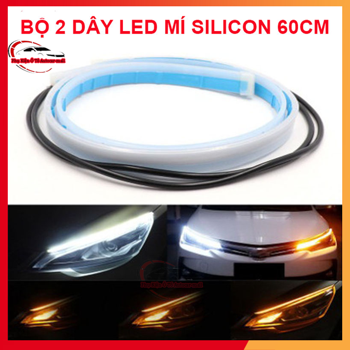 Bộ 2 dây LED mí ô tô dán đèn xi nhan nháy đuổi 60cm Silicon chống nước - Led tích hợp xi nhan chạy đuổi đèn daylight