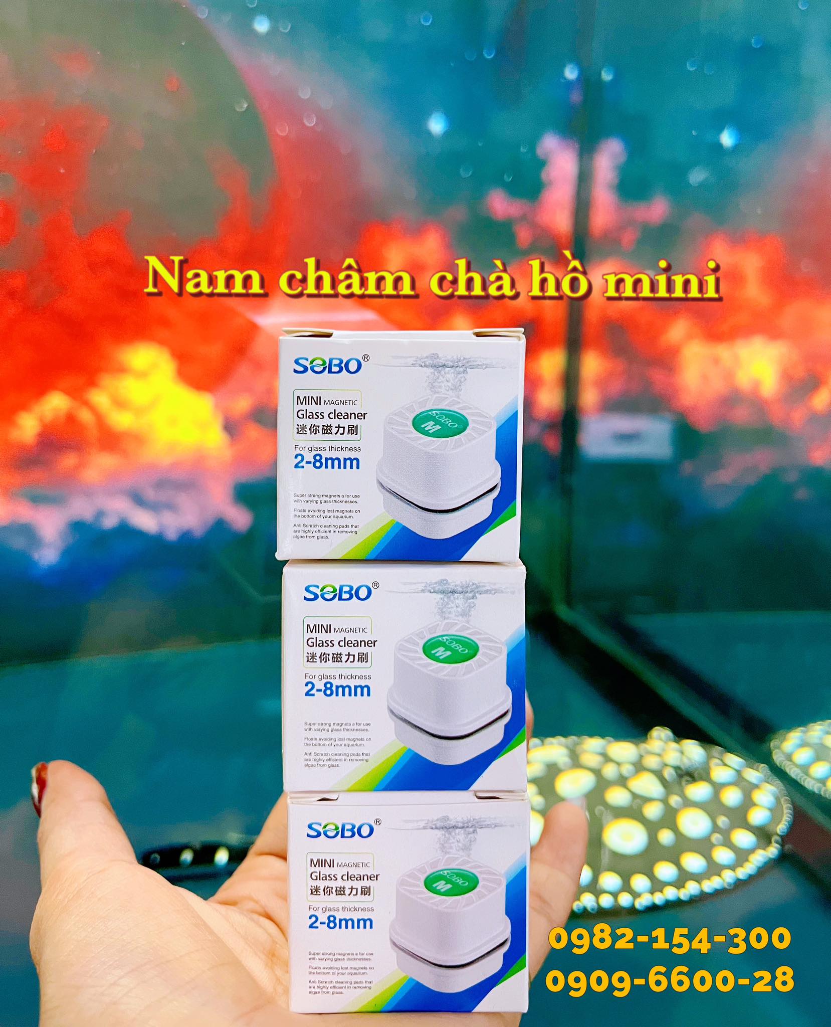Lau kính nam châm, chà hồ nam châm Vipsun sobi mini - Dụng cụ vệ sinh hồ cá bể cá