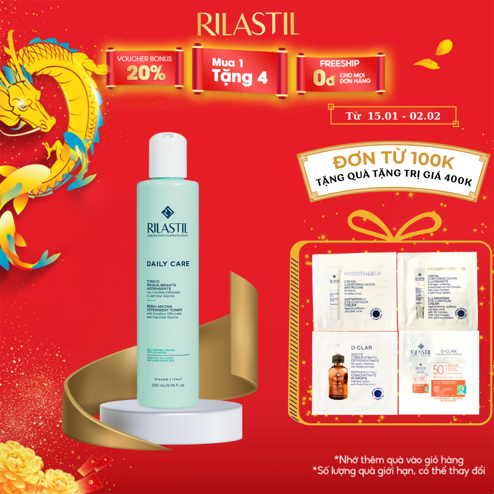 Nước Cân Bằng Cho Da Nhờn, Da Hỗn Hợp Rilastil Daily Care Rebalancing Astringent Toner 200ml