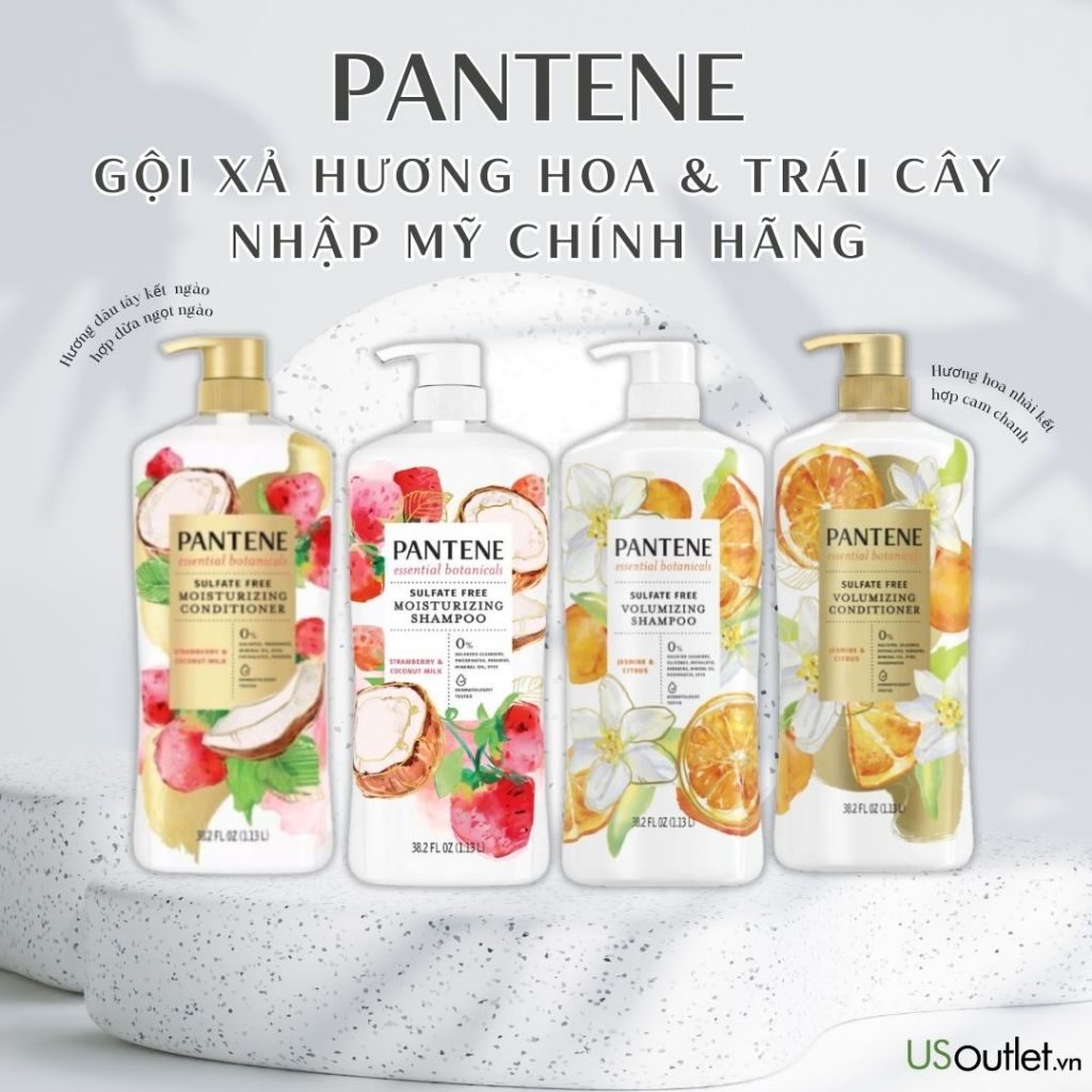 [Hàng Mỹ Mẫu mới] Dầu Gội Xả PANTENE Essential Botanicals Sulfate Free - 1.13L - Strawberry & Coconut Milk