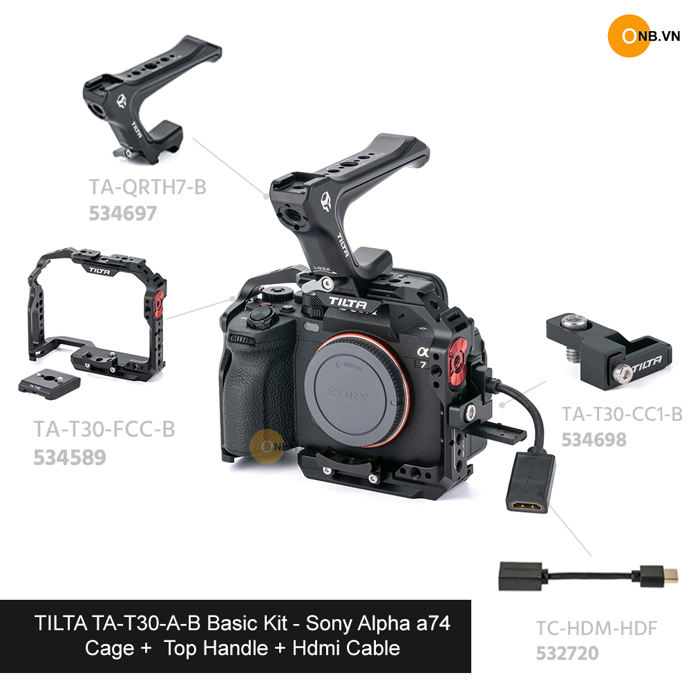 Tilta ta-t30-a-b basic kit cage sony alpha a74 a7s3 a7r4 a7r3 top hanlde, kẹp hdmi