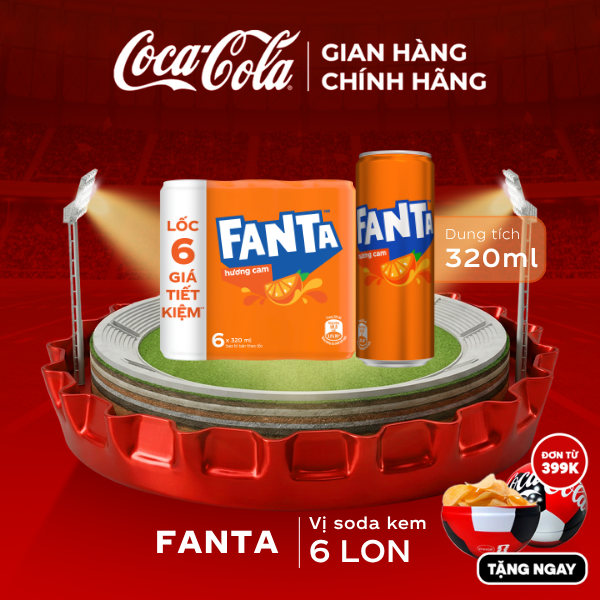 [SIÊU SALE ] Lốc 6 Lon Nước Giải Khát Có Gas Fanta Hương Cam 320ml/Lon Sale 25.06 Coca-Cola Chính Hãng_LD