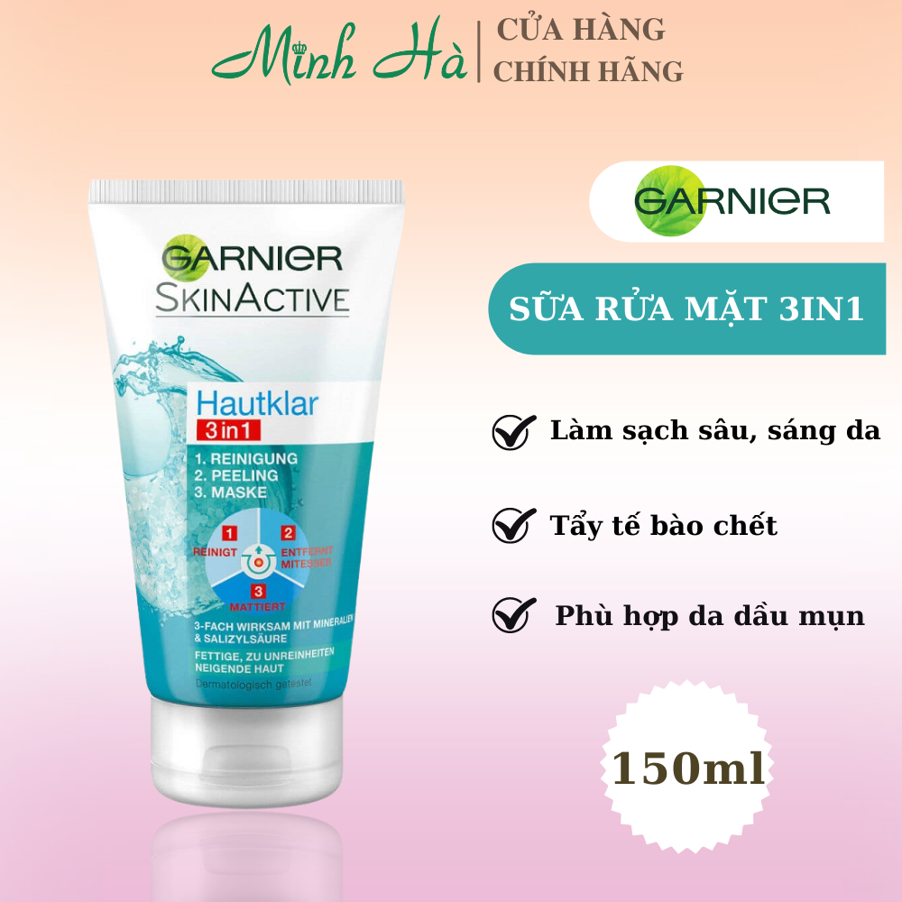 Sữa rửa mặt Garnier 3in1 150ml làm sạch sâu và loại bỏ bóng nhờn