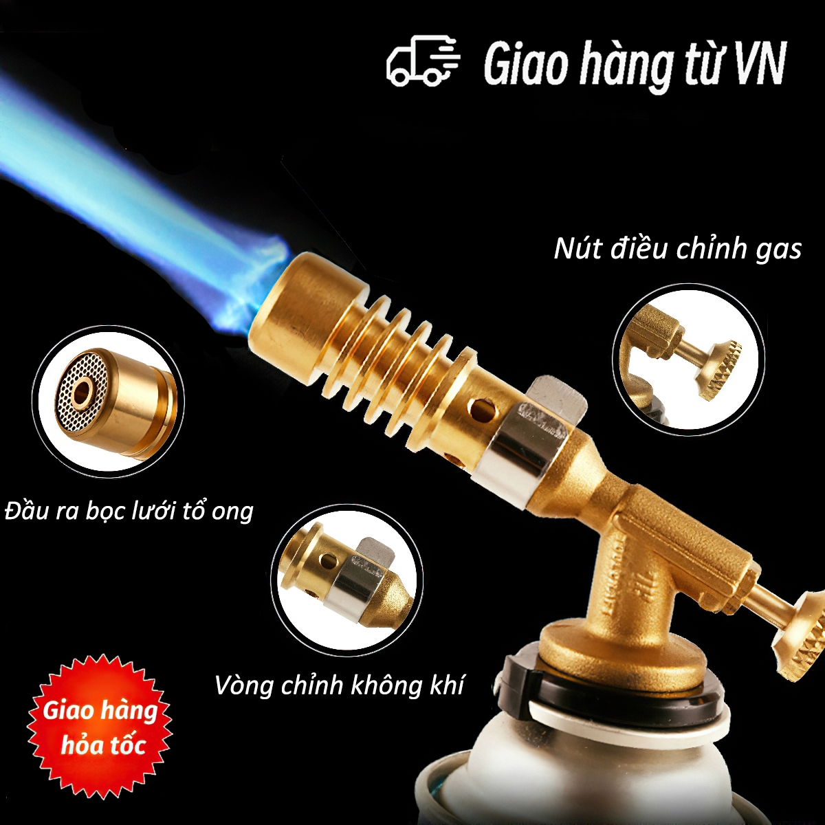 Đèn khò gas 1300 độ bằng đồng nguyên khối độ bền cao - đèn khò ga mini - khò lửa mini