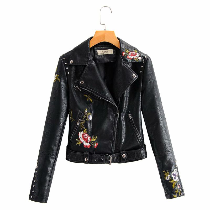Leather jacket with embroidered flowers Clearance