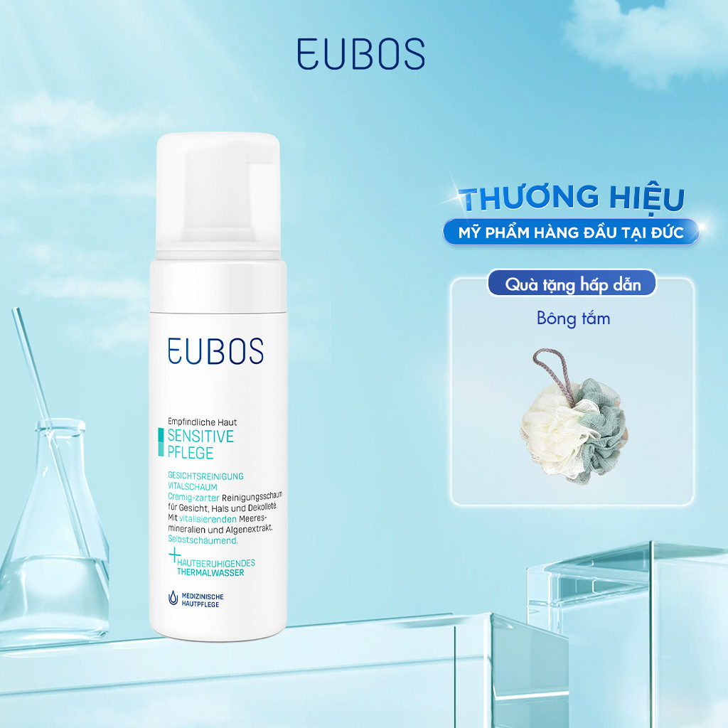 Sữa rửa mặt tạo bọt dưỡng ẩm, sạch sâu, ngừa mụn dành cho da nhạy cảm eubos 150ml - xuất xứ đức