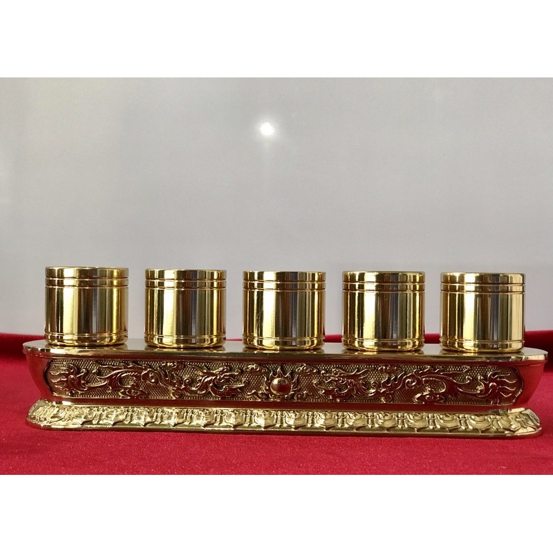 Án đài sen+ 5 ly bằng đồng trơn vĩnh tiến