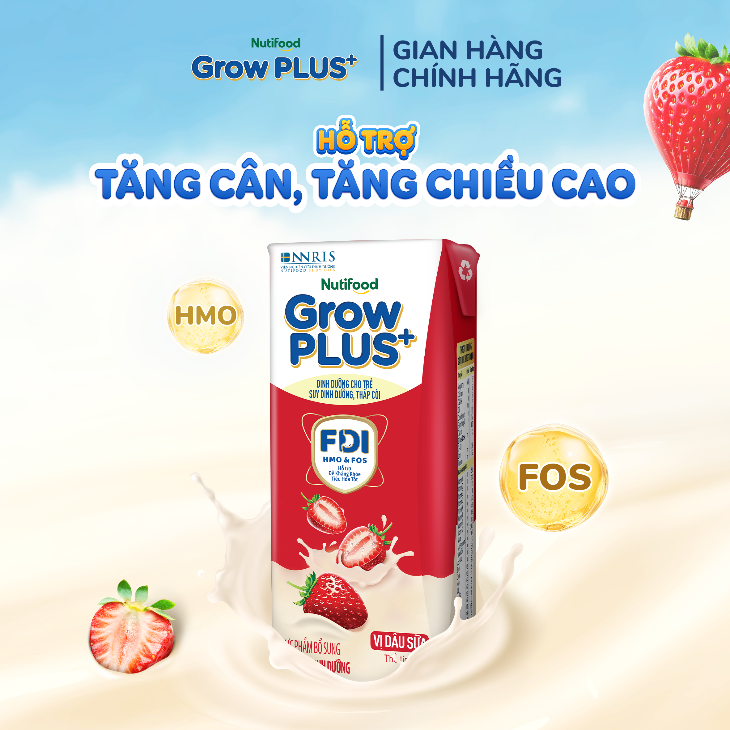 Combo 3 Thùng 24 hộp Sữa nước pha sẵn Nutifood GrowPLUS+ Vị Dâu Sữa hộp 180ml - Hỗ trợ phát triển cân nặng