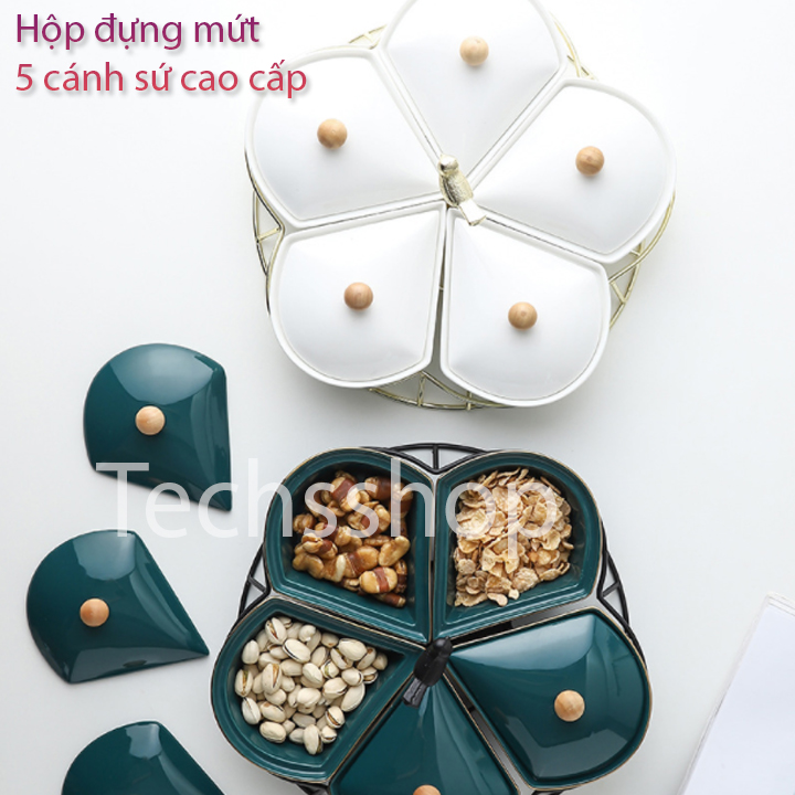 Khay mứt tết cao cấp bằng sứ 5 ngăn - Hộp đựng bánh kẹo, bánh mứt - Khay đựng bánh mứt xuân 2021