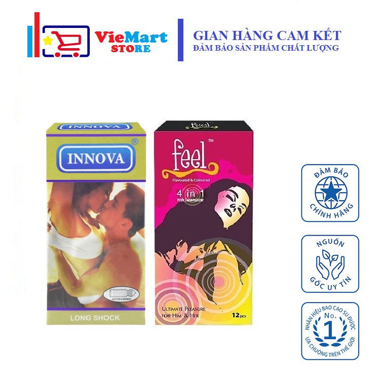 [HCM]Bộ 2 GẮN KẾT ( Bao cao su Innova 12s - Vàng Gân và gai + Bao cao su Feel 4in1 12s ) - Hãng phân phối chính thức