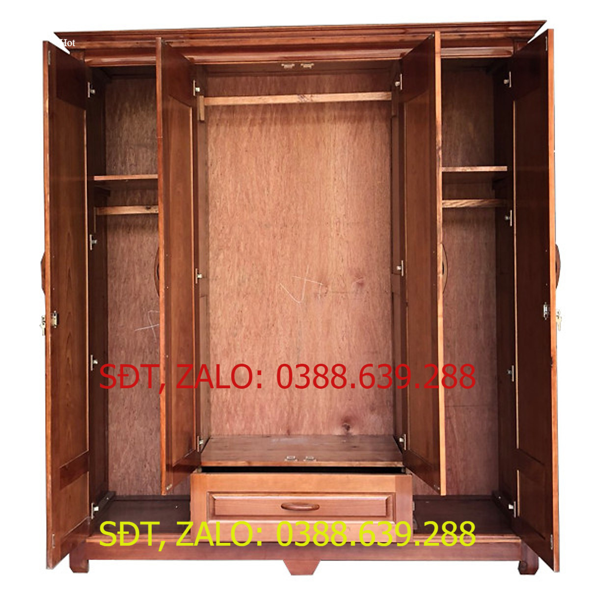 Tủ Áo 4 Cánh Gỗ Xoan Đào , tủ gỗ đựng quần áo , tủ áo 1m8 .