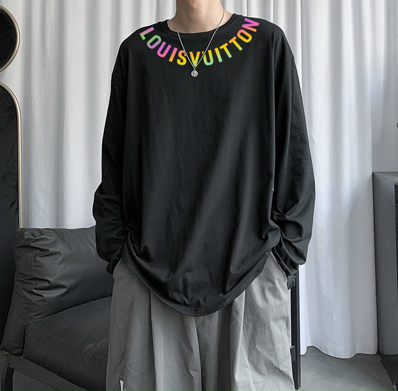 [HCM][MIỄN PHÍ VẬN CHUYỂN] Áo thun Nam Nữ Unisex tay dài in chữ phát sáng ở cổ 7 màu siêu hot