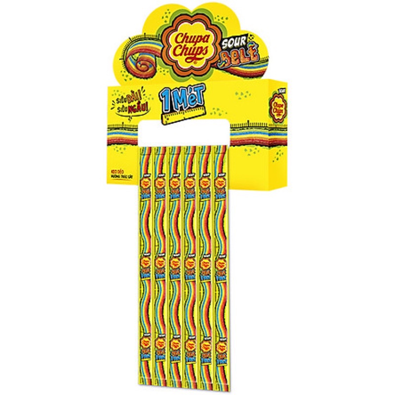Cầu vòng Chupa Chups Sour Belt Mới Siêu Dài, Siêu Ngầu 1m 12 Dây Kẹo 1 Mét