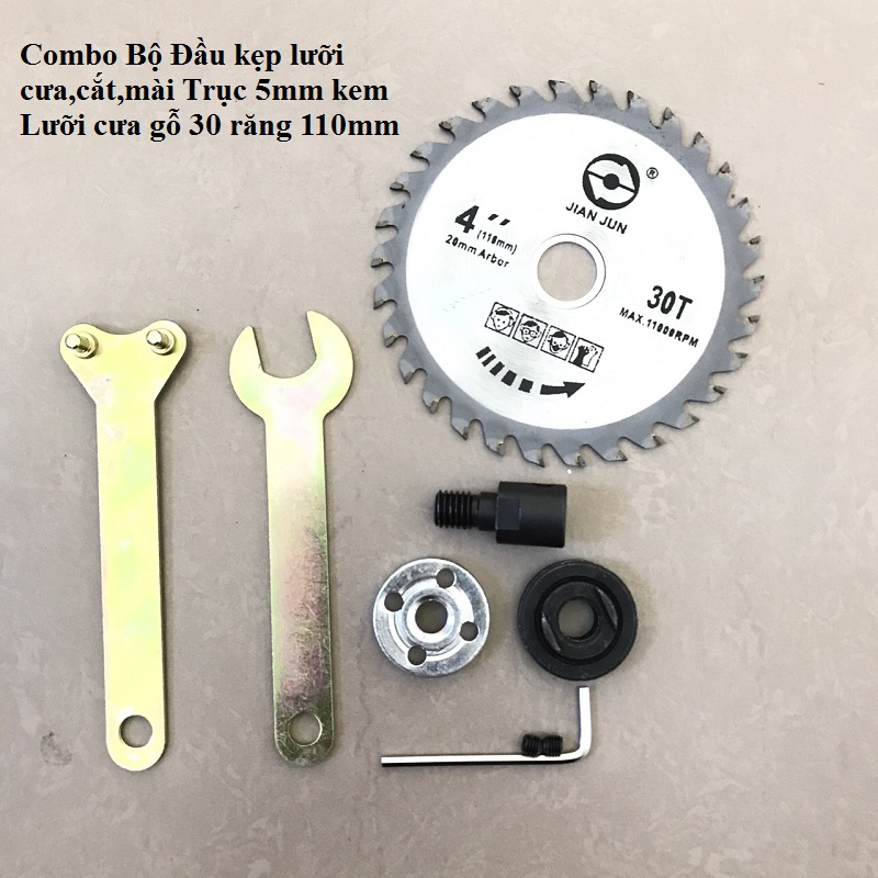 Bộ kẹp lưỡi cưa,cắt cho motor 775 - kèm lưỡi cưa gỗ 30 răng