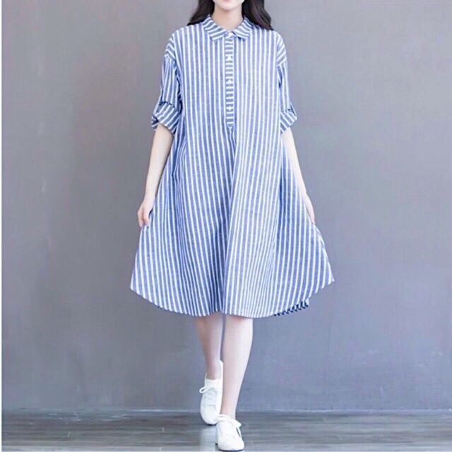 Đầm sọc xanh form A