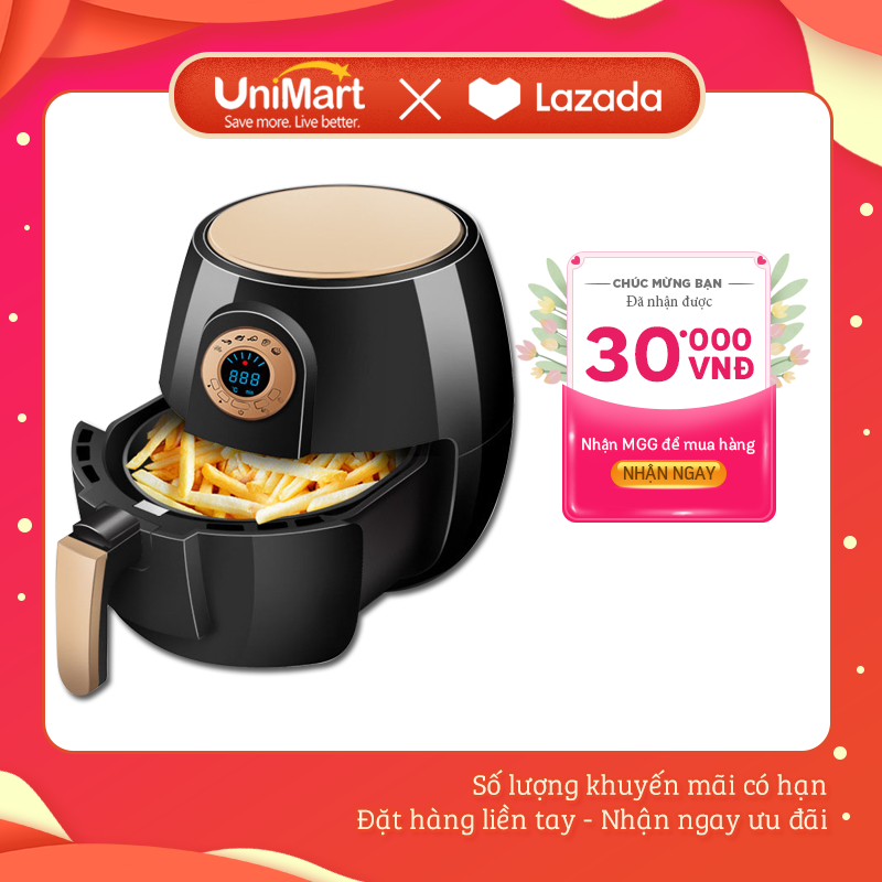 Nồi Chiên Chân Không Cao Cấp Nhập Khẩu  Từ Mỹ Ashton USA AF260 (2,6L) - Lòng Nồi Bằng Thép Không Rỉ Chống Dính - Màn hình Led - Công nghệ Rapid Air