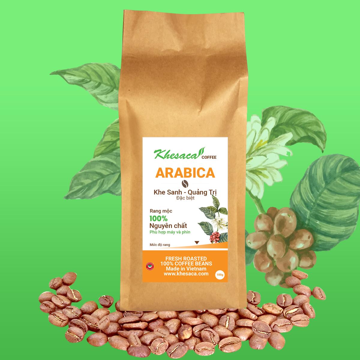 Cafe Khe Sanh. Loại hạt Khesaca Coffee Arabica túi 100gr -túi Kraft