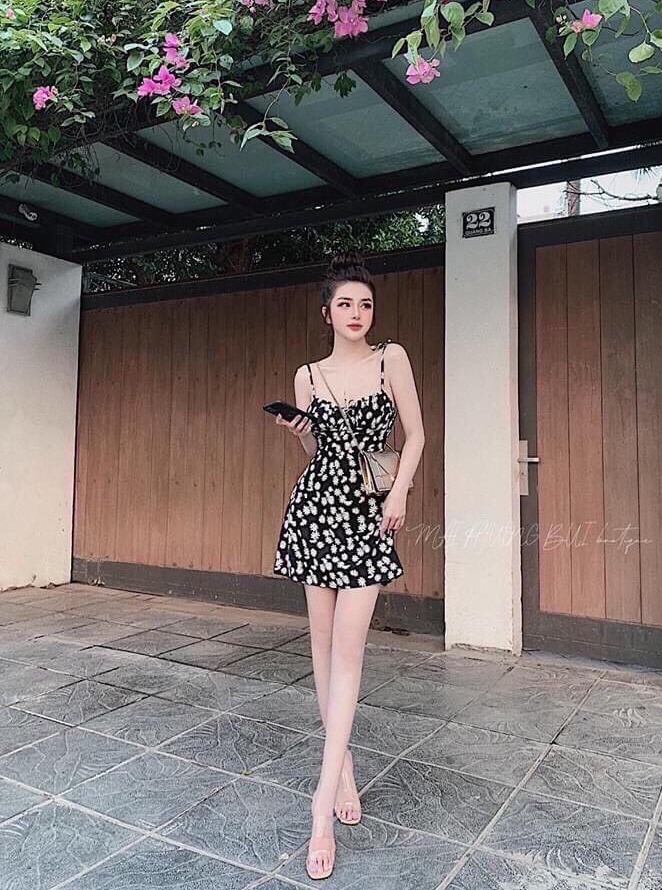 Đầm hai dây cúc họa mi fashionlyly